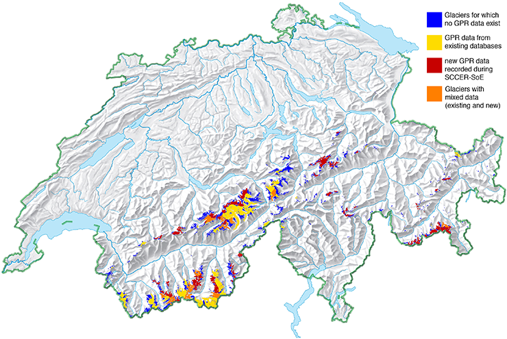 Gletscher, welche im Rahmen des SCCER-SoE (ab 2016) vermessen wurden.